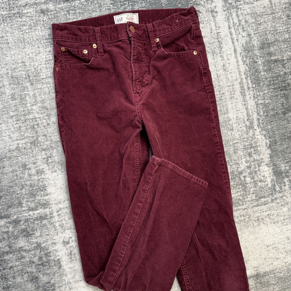 GAP Jeans Womens 27 4R Maroon 90s Straight High Rise Corduroy 5 Pocket Pinwale